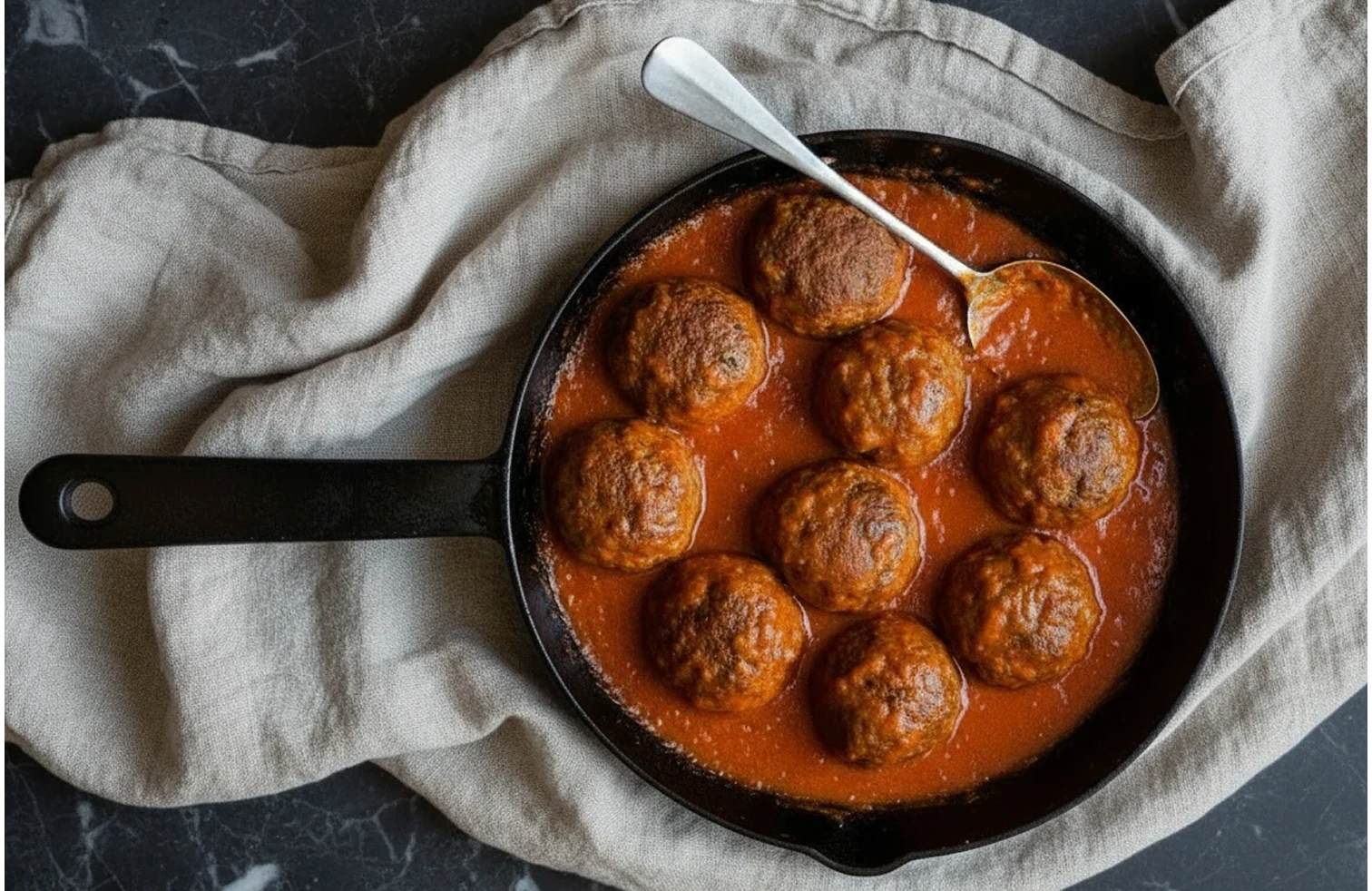 Polpette al sugo in una padella