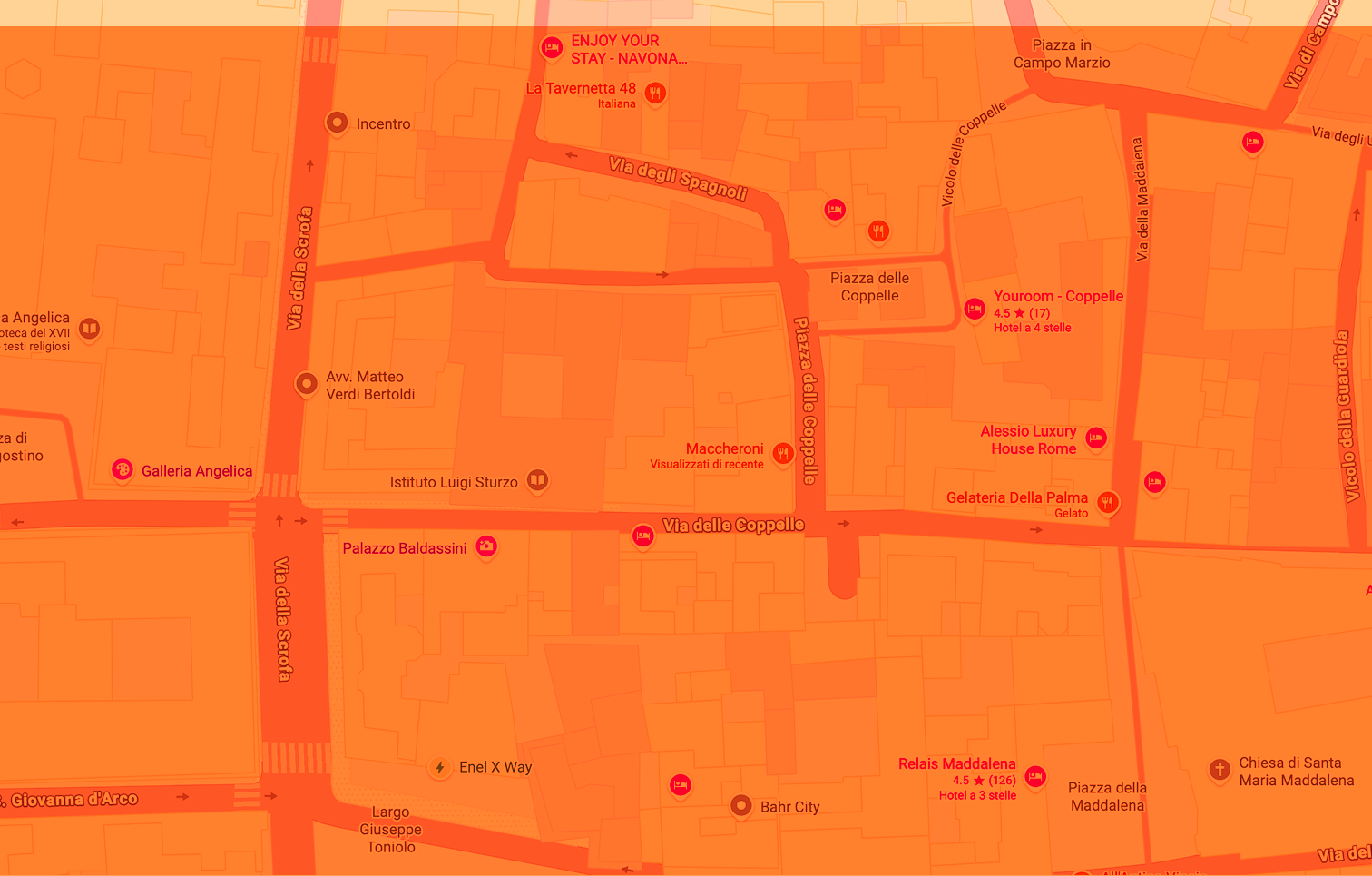 Mappa della zona di Piazza delle Coppelle a Roma